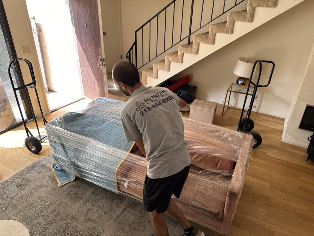Safely packing the couch for moving.