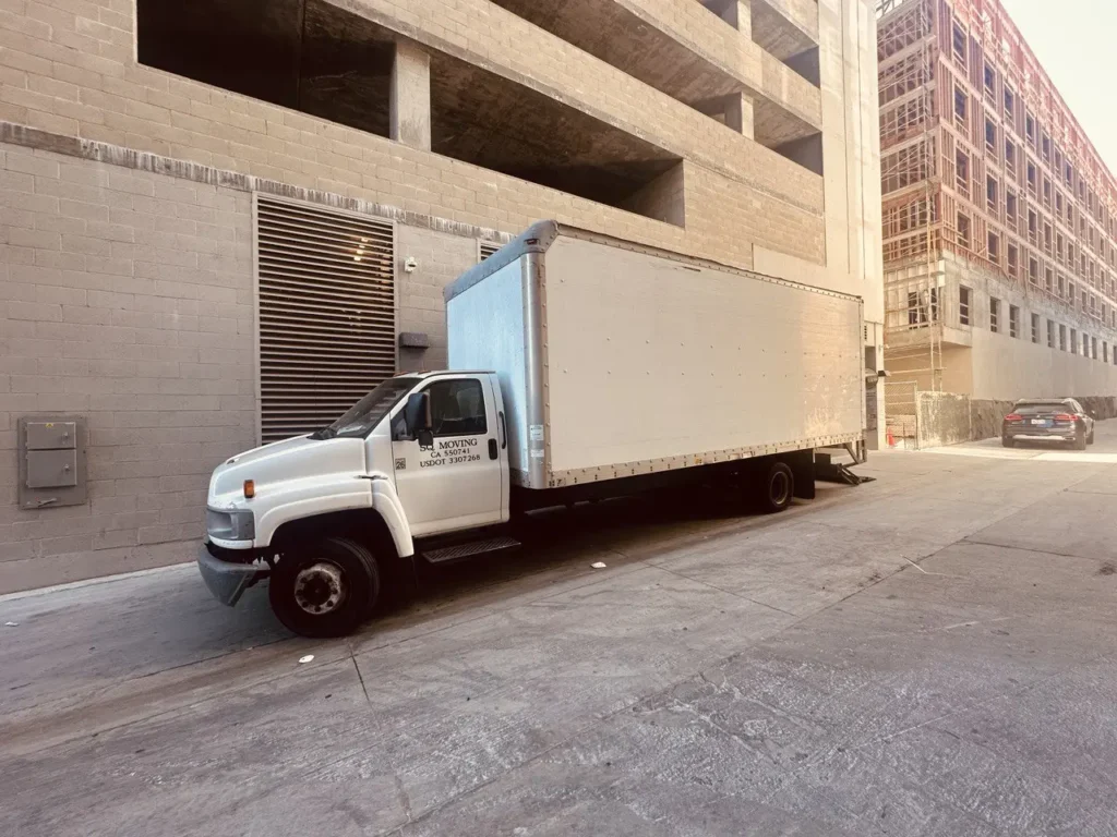 Moving truck parked in the alley in Koreatown