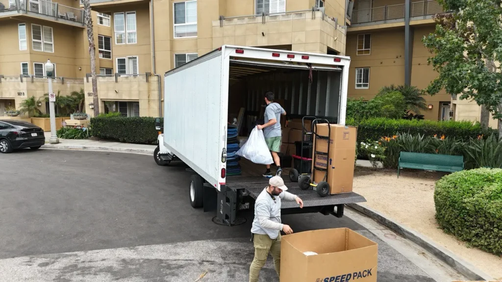 Moving truck parked on the street in a quiet residential area of Playa Vista
